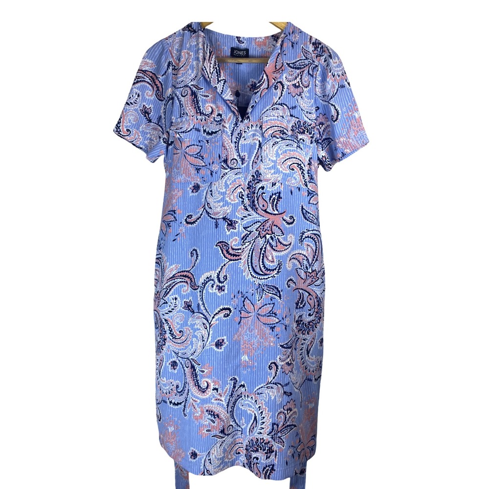 NWT Jones New York M Belted Paisley Midi Dress Pastel Blue Pink Pockets Relaxed - Picture 8 of 8